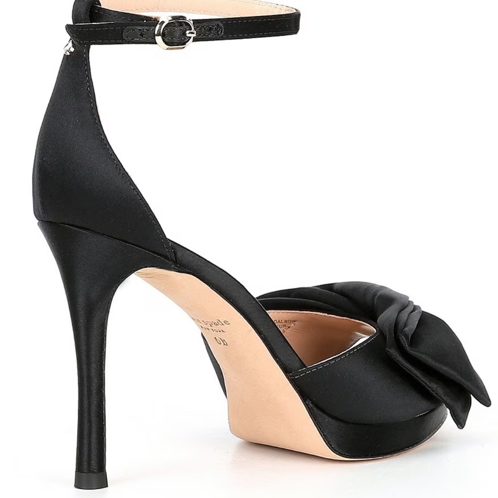 ♠️KATE SPADE BRIDAL BOW BLACK SATIN HEELS SANDALS 9 - Picture 5 of 13